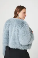 Women's Faux Fur Open-Front Jacket in Blue, 1X