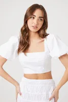 Women's Puff Sleeve Crop Top & Mini Skirt Set in White, XL