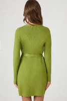 Women's Sweater Mini Wrap Dress in Herbal Green Medium