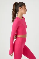 Women's Active Cutout Thumbhole Crop Top in Hibiscus Medium