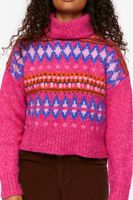 Women's Fair Isle Turtleneck Sweater in Fuchsia, XS