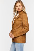 Women's Faux Leather Single-Breasted Blazer in Camel Small