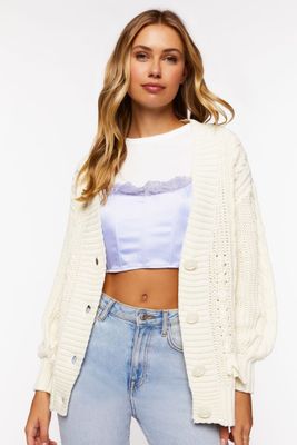 Women's Cable Knit Cardigan Sweater in Cream Small