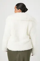 Women's Faux Shearling Cropped Coat in White, 3X