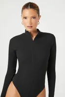 Women's Zip-Up Funnel Neck Bodysuit in Black, XS