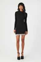 Women's Rhinestone Fringe Mini Sweater Dress in Black Small