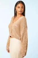 Women's Metallic Knit Crop Cardigan in Tan Large