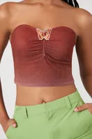 Women's Butterfly Cropped Tube Top in Brown, XS