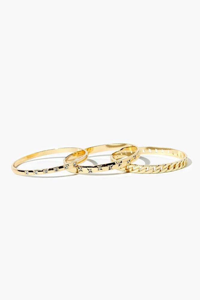 Women's Rhinestone Bangle Bracelet Set in Gold