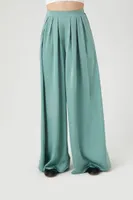 Women's Pleated Satin Palazzo Pants in Seafoam, XS