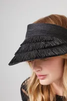 Fringe Straw Sun Visor in Black