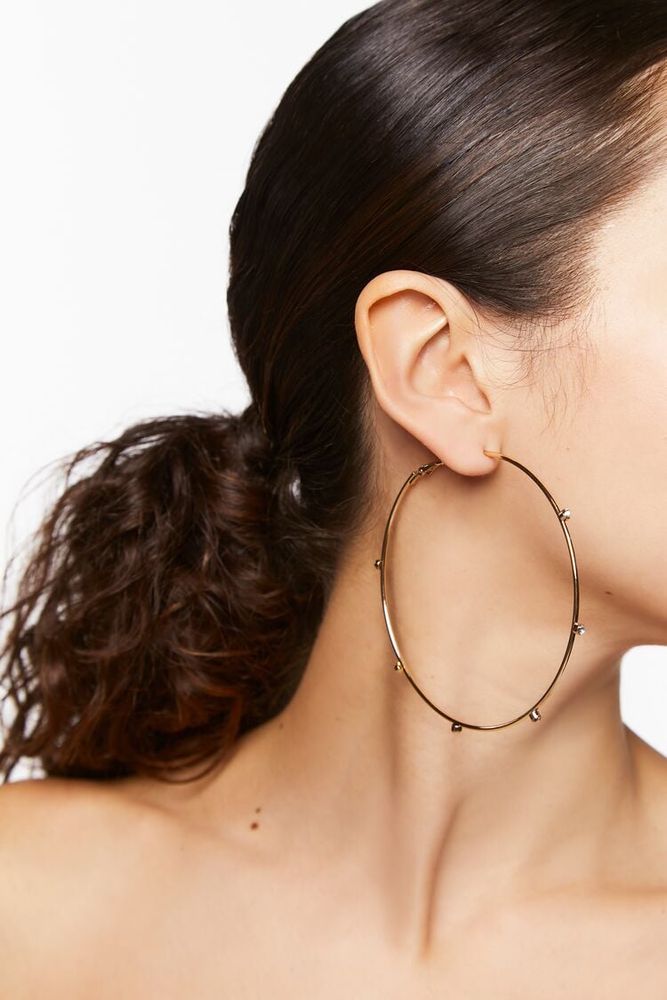 Women's Oversized Rhinestone-Studded Hoop Earrings in Gold