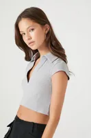 Women's Ribbed Split-Neck Crop Top in Harbor Grey Medium