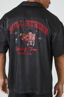 Men Embroidered Bull Graphic Satin Shirt in Black Medium