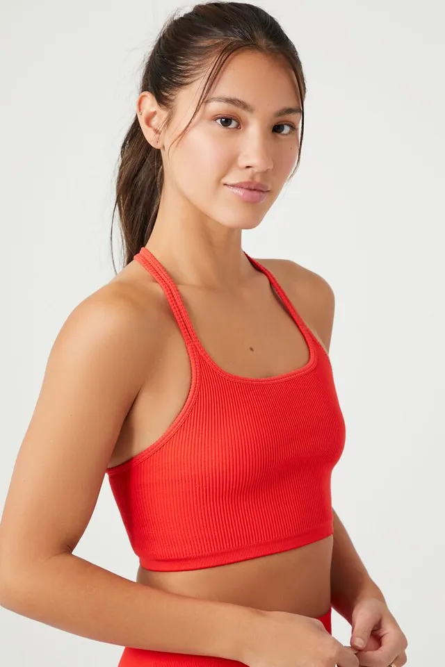 Forever 21 Women's Active Seamless Strappy Sports Bra in Fiery Red Medium