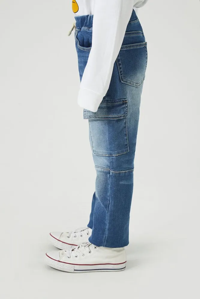Kids Slim-Fit Drawstring Jeans (Girls + Boys) Medium Denim,