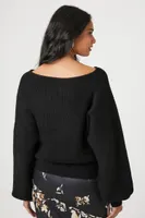 Women's Ribbed Boat Neck Sweater in Black Small