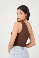 Women's Sweater-Knit One-Shoulder Crop Top in Cappuccino Small