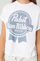 Women's Pabst Blue Ribbon Beer Graphic T-Shirt in White, S/M