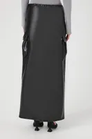 Women's Faux Leather Toggle Drawstring Midi Skirt in Black Small