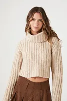 Women's Cropped Turtleneck Sweater in Cream Large