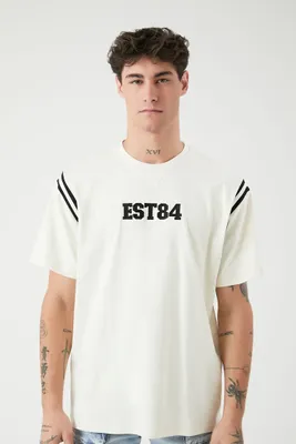 Men Embroidered EST84 Graphic Varsity-Striped Tee