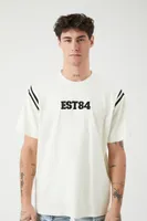 Men Embroidered EST84 Graphic Varsity-Striped Tee in Cream/Black Large