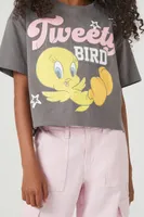 Girls Looney Tunes Tweety T-Shirt (Kids) Charcoal,