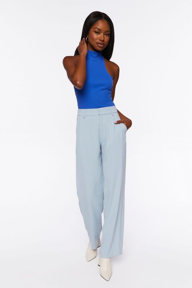 Women's Mid-Rise Straight-Leg Trousers in Light Blue Large