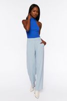 Women's Mid-Rise Straight-Leg Trousers in Light Blue Large