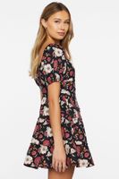 Women's Floral Print Mini Dress in Black Small