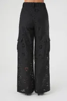 Women's Floral Eyelet Cargo Pants Black