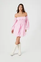 Women's Off-the-Shoulder Babydoll Mini Dress in Pink Small