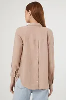 Women's Textured Button-Back Shirt in Taupe Medium