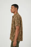 Men Jacquard Floral Short-Sleeve Shirt in Taupe Medium