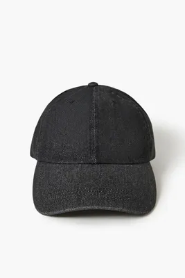 Denim Curved-Brim Baseball Cap in Black