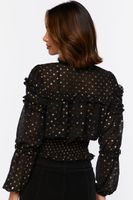 Women's Ruffled Polka Dot Chiffon Top in Black/Gold Medium