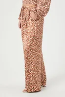 Women's Satin Polka Dot Wide-Leg Pants in Brown Small