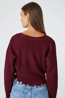 Women's Distressed Cardigan Sweater in Maroon Medium