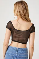 Women's Sheer Mesh Crop Top in Black, XL