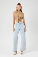 Women's Textured Tie-Front Crop Top