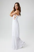 Women's Smocked Column Midi Dress in White Small