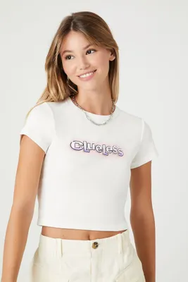 Women's Clueless Graphic Baby T-Shirt in White Medium
