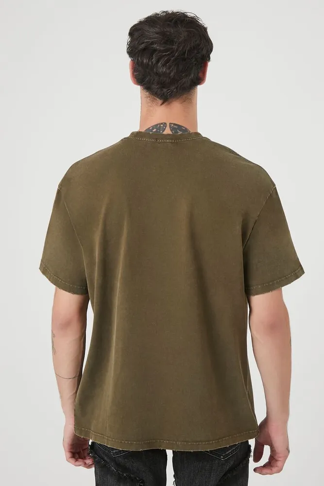 Men Mineral Wash Crew T-Shirt in Olive Large