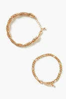 Women's Rope & Figaro Chain Bracelet Set in Gold