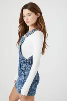 Women's Floral Denim Overall Mini Dress in Medium Denim Small