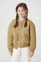 Kids Quilted Bomber Jacket (Girls + Boys) in Taupe, 7/8