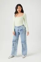 Women's Utility Wide-Leg Cargo Jeans in Light Denim Small