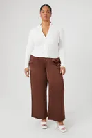 Women's Twill Wide-Leg Pants in Chocolate, 1X