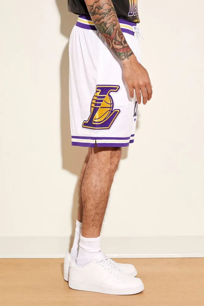 Men Unisex Los Angeles Lakers Basketball Shorts in White Small